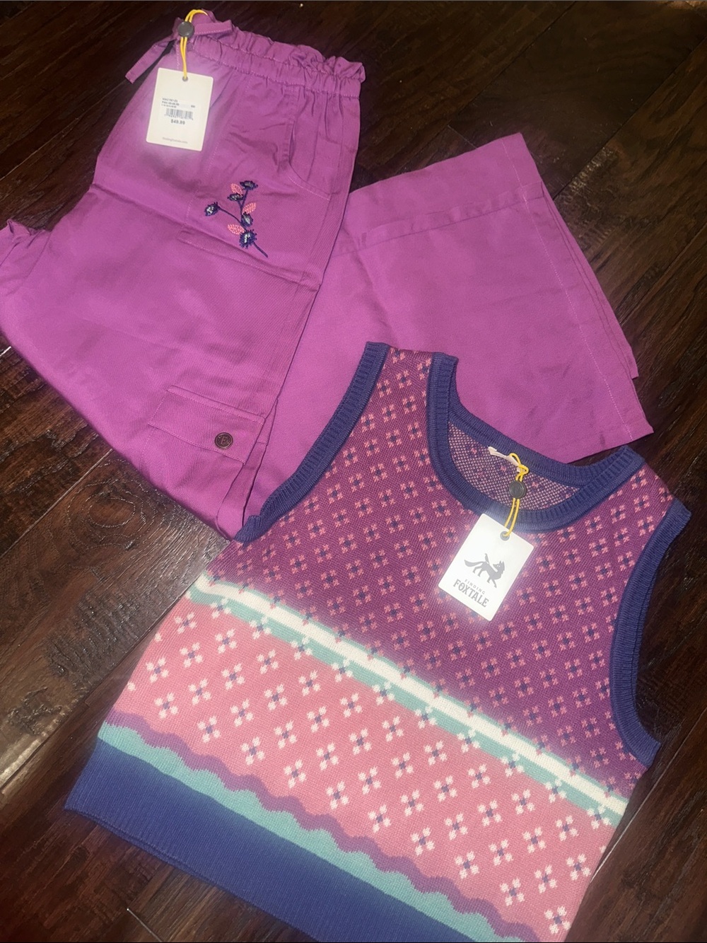 NWT Finding Foxtale Girls 2-Piece Set Size 10 Sweater Vest & Cargo Pants Purple